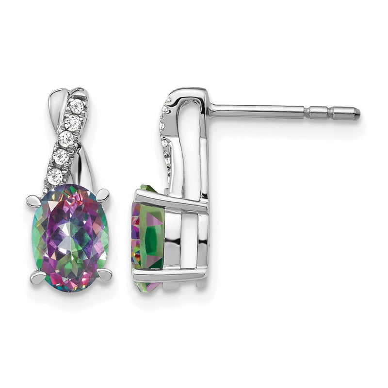 14k White Gold Mystic Fire Topaz and Real Diamond Earrings