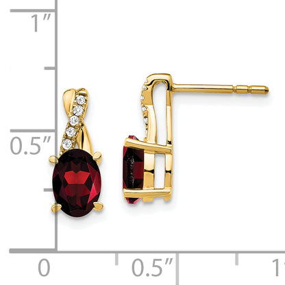 10K Yellow Gold Garnet And Diamond Earrings
