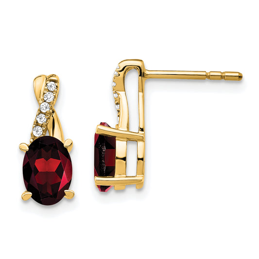 10K Yellow Gold Garnet And Diamond Earrings