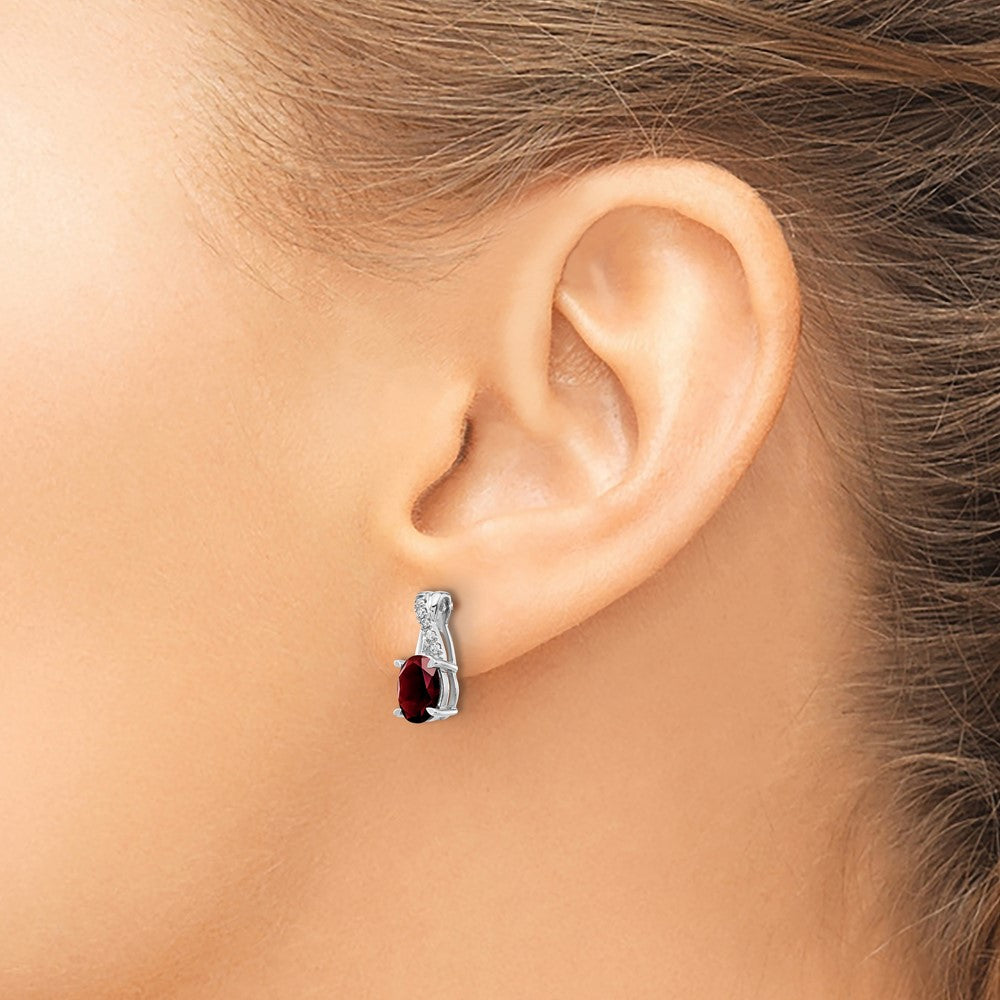 14k White Gold Garnet and Real Diamond Earrings