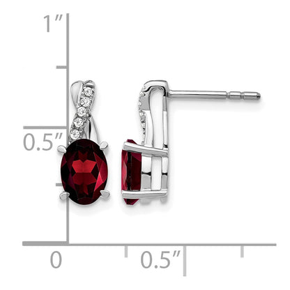 14k White Gold Garnet and Real Diamond Earrings