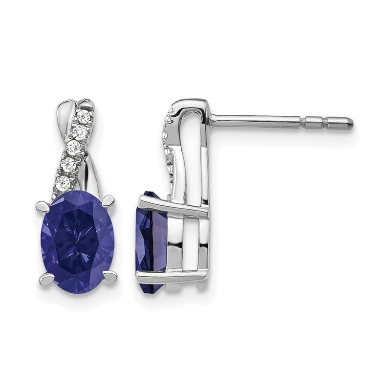 14k White Gold Sapphire and Real Diamond Earrings