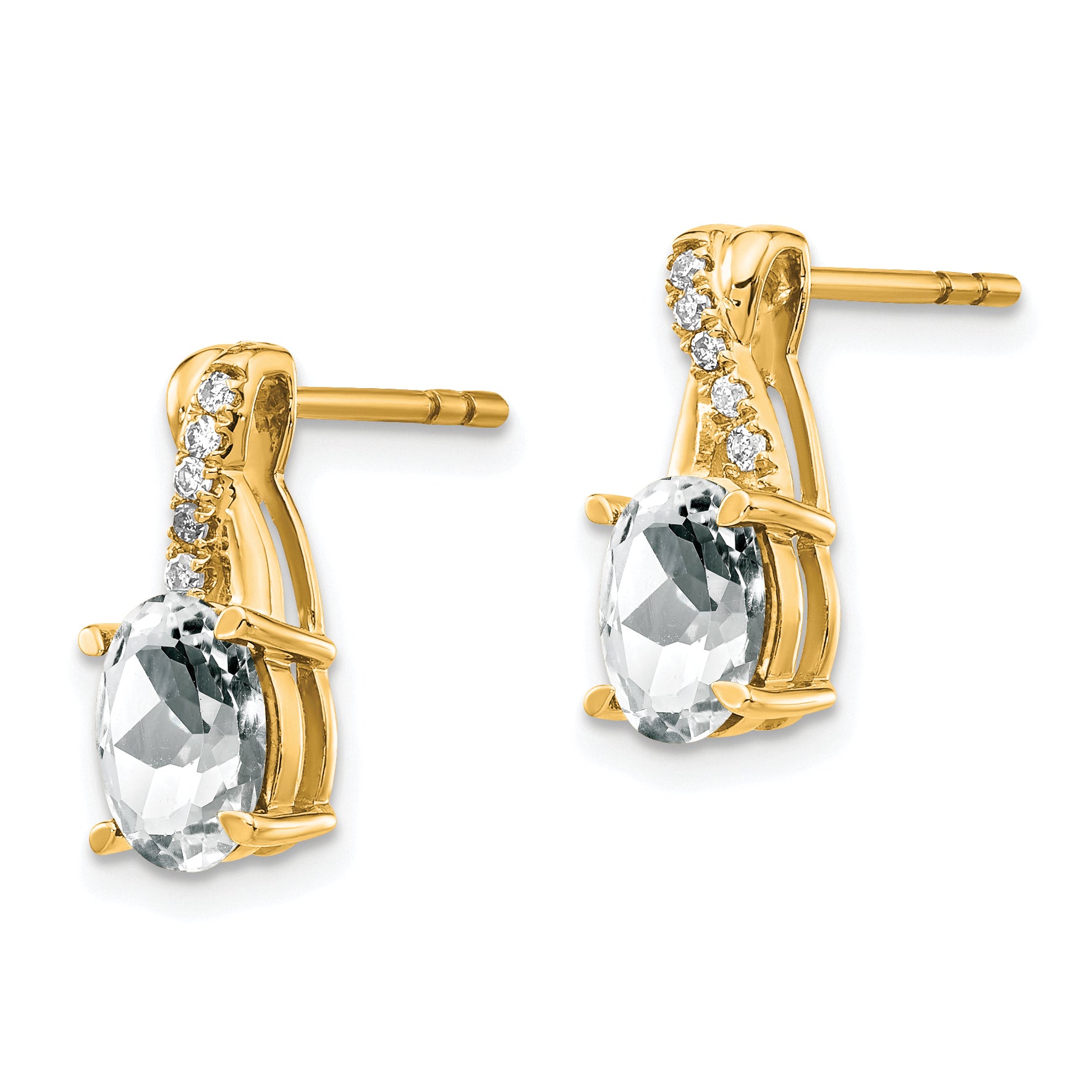 10K Yellow Gold White Topaz And Diamond Earrings