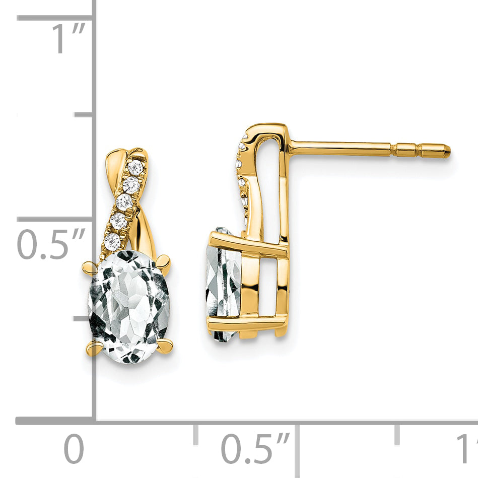 10K Yellow Gold White Topaz And Diamond Earrings