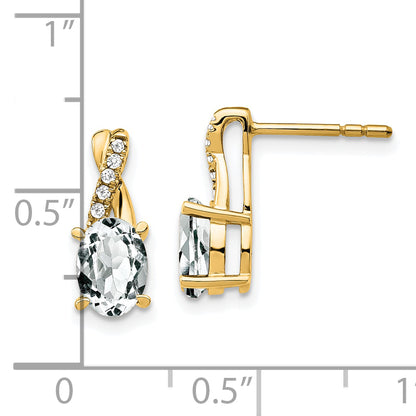 10K Yellow Gold White Topaz And Diamond Earrings