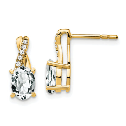 10K Yellow Gold White Topaz And Diamond Earrings