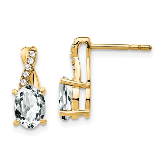 10K Yellow Gold White Topaz And Diamond Earrings