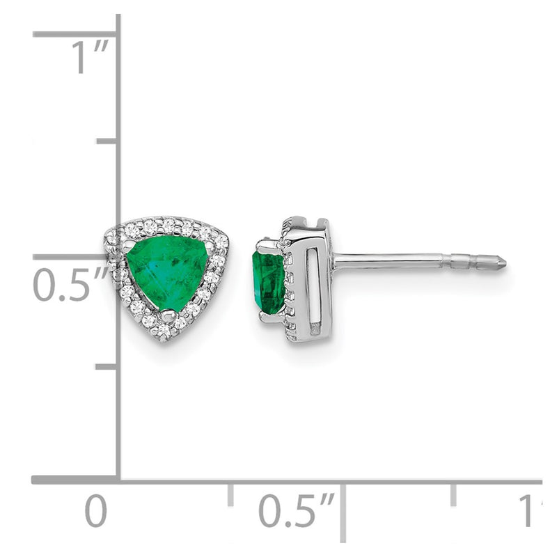 14k White Gold Trillion Emerald and Real Diamond Halo Earrings