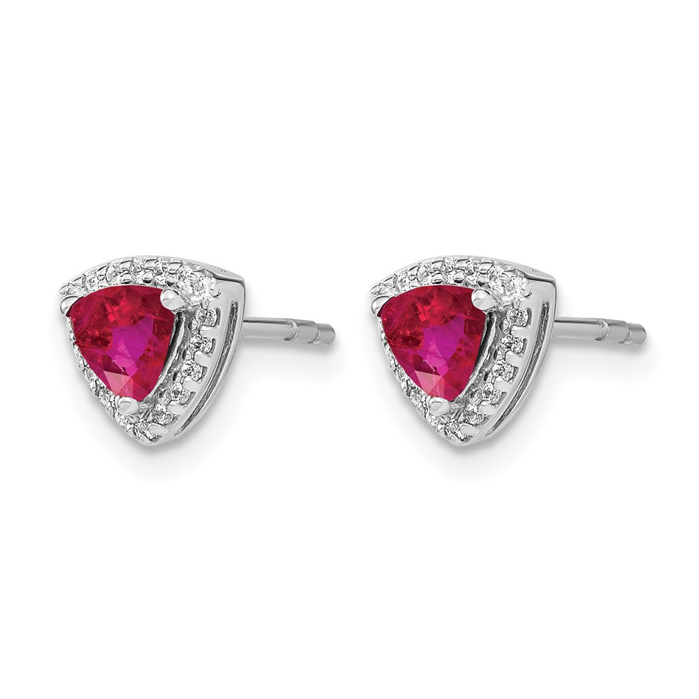14k White Gold Trillion Ruby and Real Diamond Halo Earrings