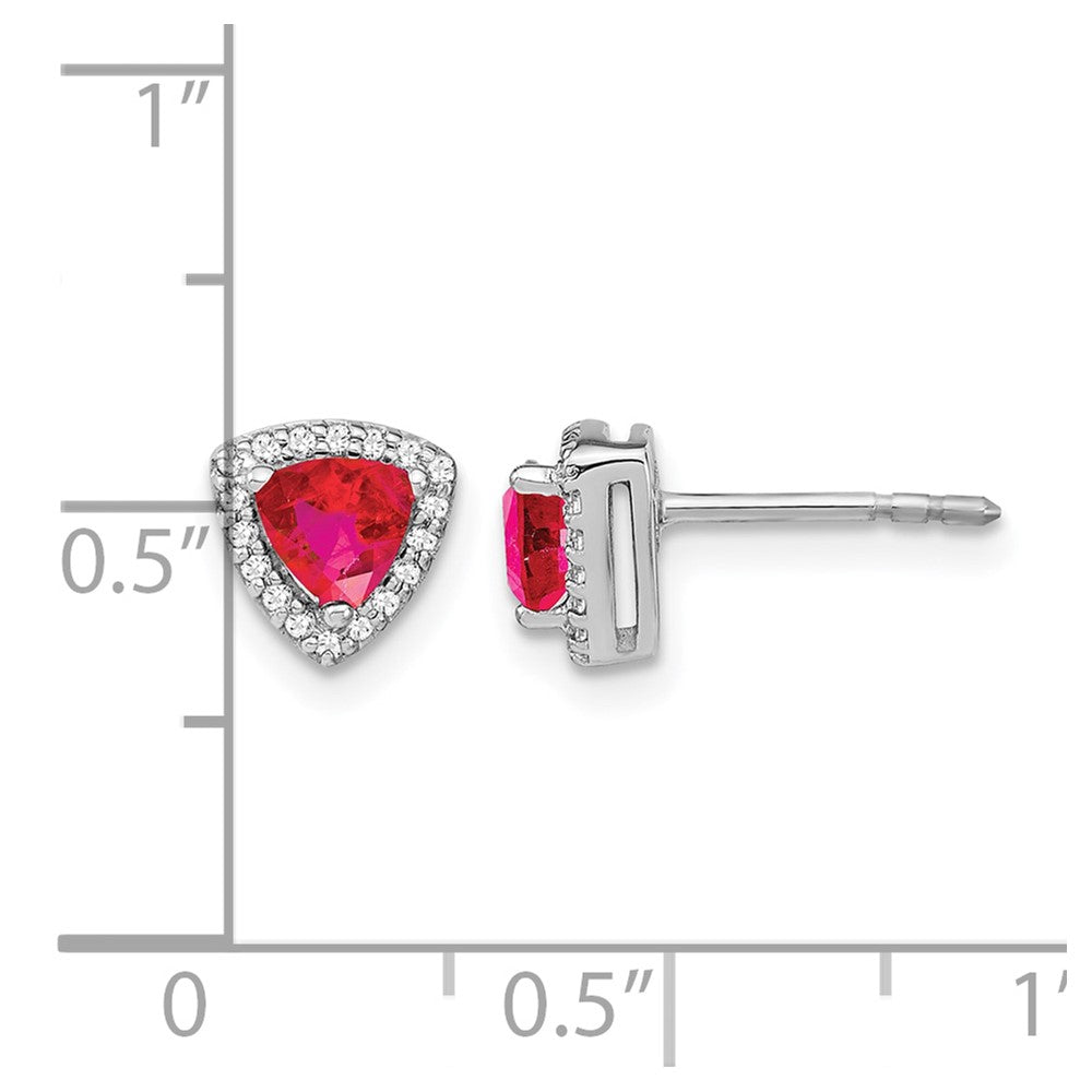 14k White Gold Trillion Ruby and Real Diamond Halo Earrings