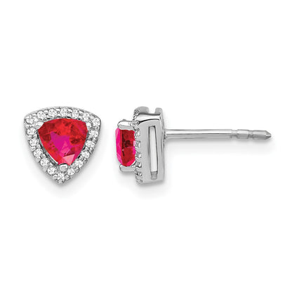 14k White Gold Trillion Ruby and Real Diamond Halo Earrings