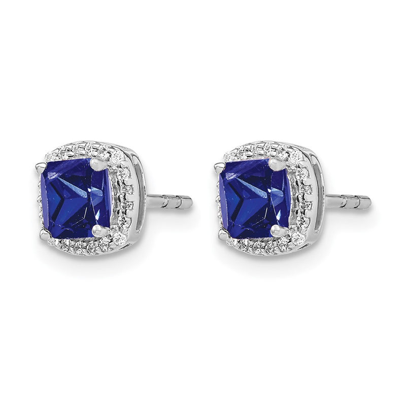 14k White Gold Cushion Sapphire and Real Diamond Halo Earrings