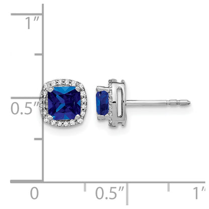 14k White Gold Cushion Sapphire and Real Diamond Halo Earrings