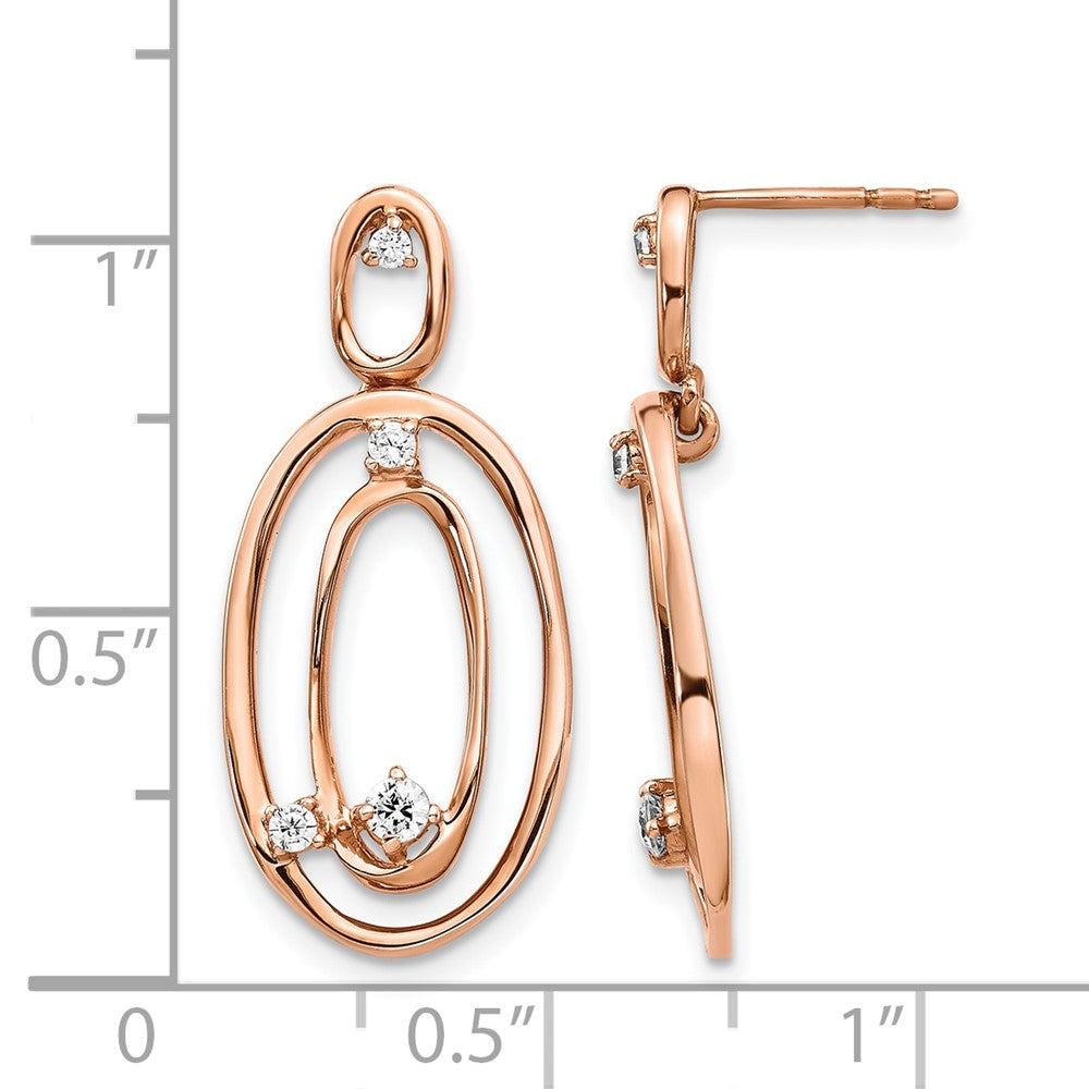 14k Rose Gold Real Diamond Oval Dangle Earrings