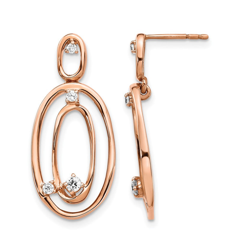 14k Rose Gold Real Diamond Oval Dangle Earrings