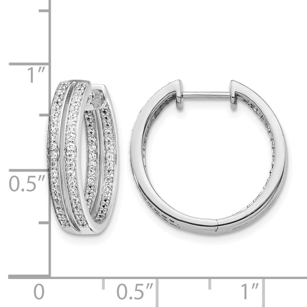 14k White Gold Real Diamond In/Out Hinged Hoop Earrings