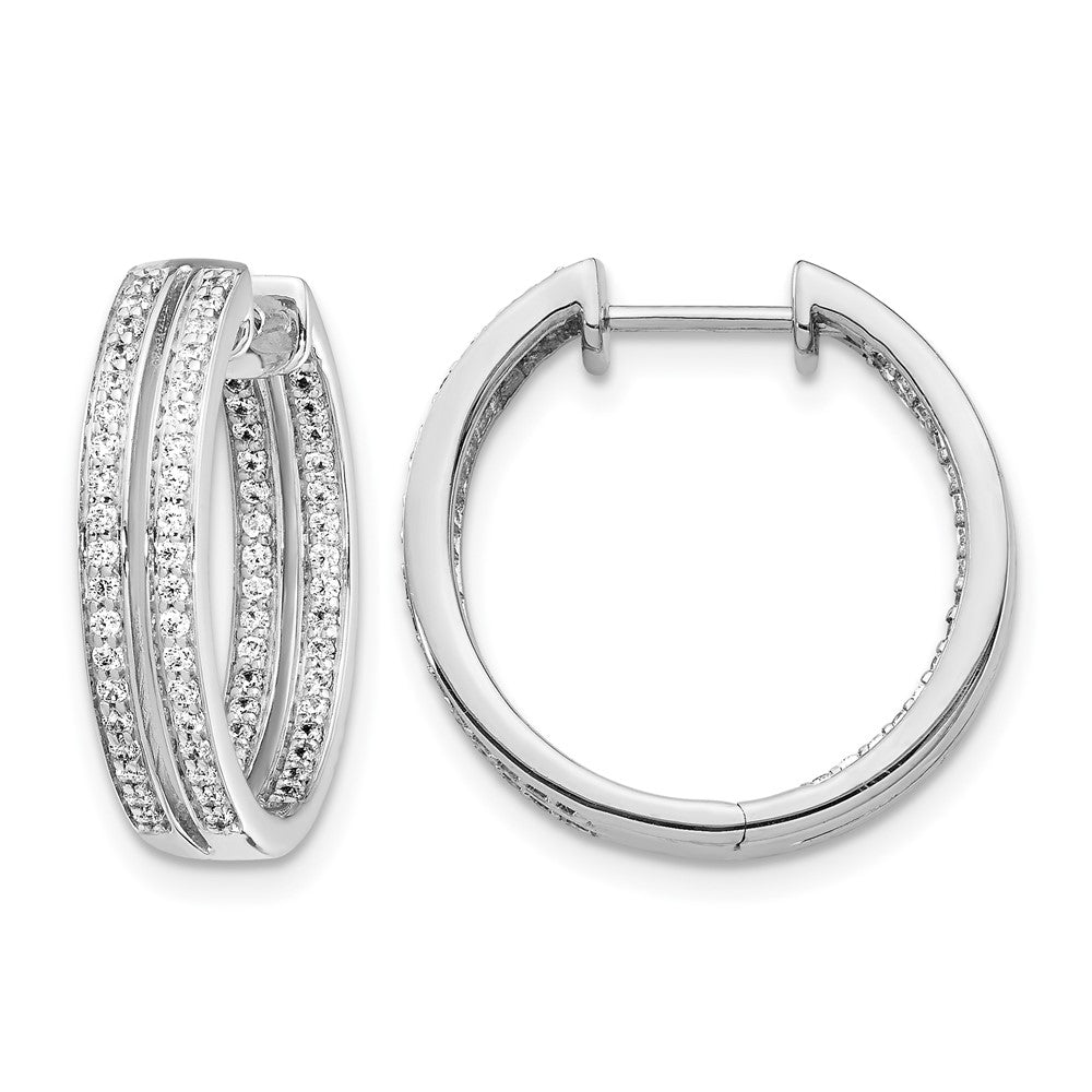 14k White Gold Real Diamond In/Out Hinged Hoop Earrings