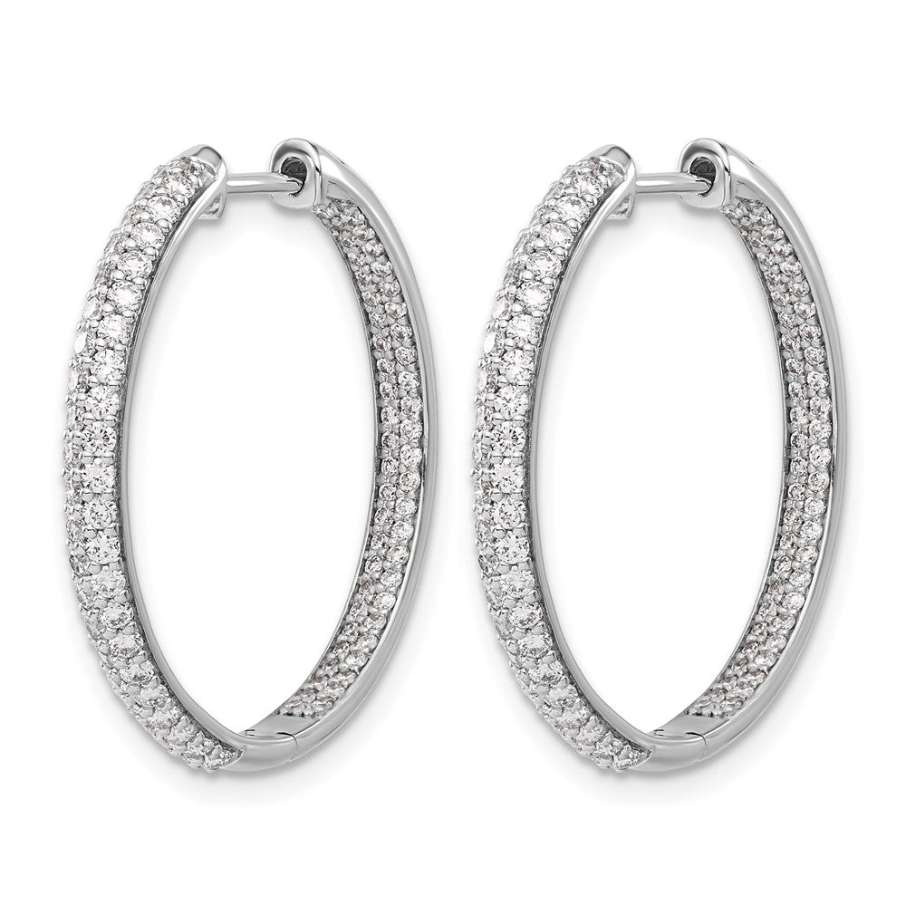 14k White Gold Real Diamond In/Out Hinged Hoop Earrings