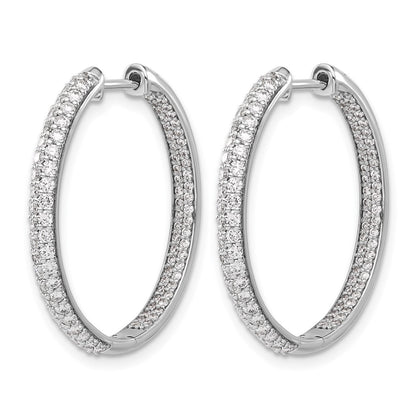 14k White Gold Real Diamond In/Out Hinged Hoop Earrings