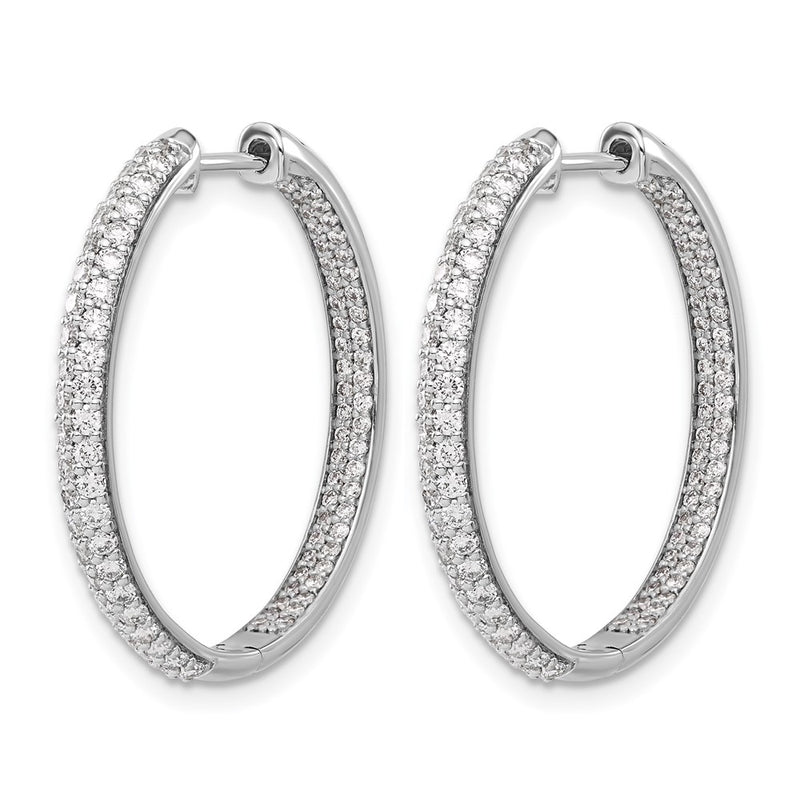 14k White Gold Real Diamond In/Out Hinged Hoop Earrings