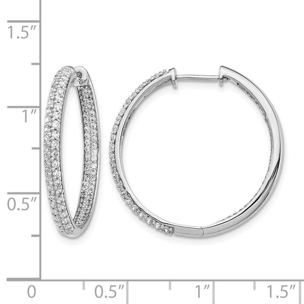 14k White Gold Real Diamond In/Out Hinged Hoop Earrings