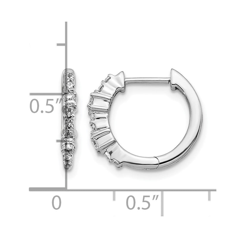 14k White Gold Real Diamond Hinged Hoop Earrings