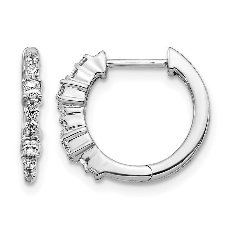 14k White Gold Real Diamond Hinged Hoop Earrings