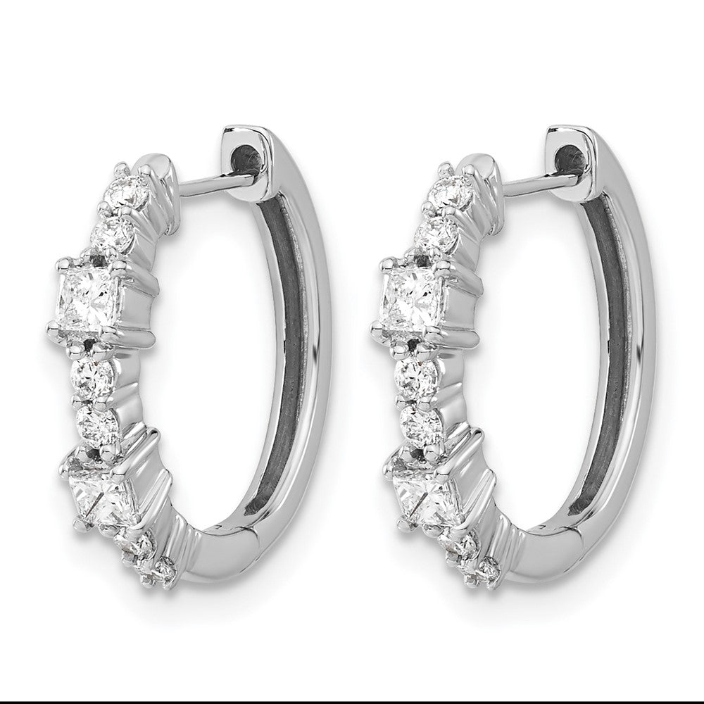 14k White Gold Real Diamond Hinged Hoop Earrings