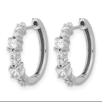 14k White Gold Real Diamond Hinged Hoop Earrings
