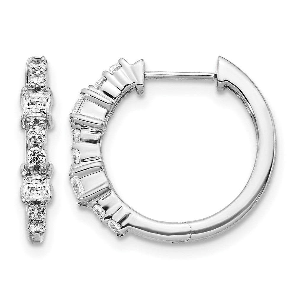 14k White Gold Real Diamond Hinged Hoop Earrings
