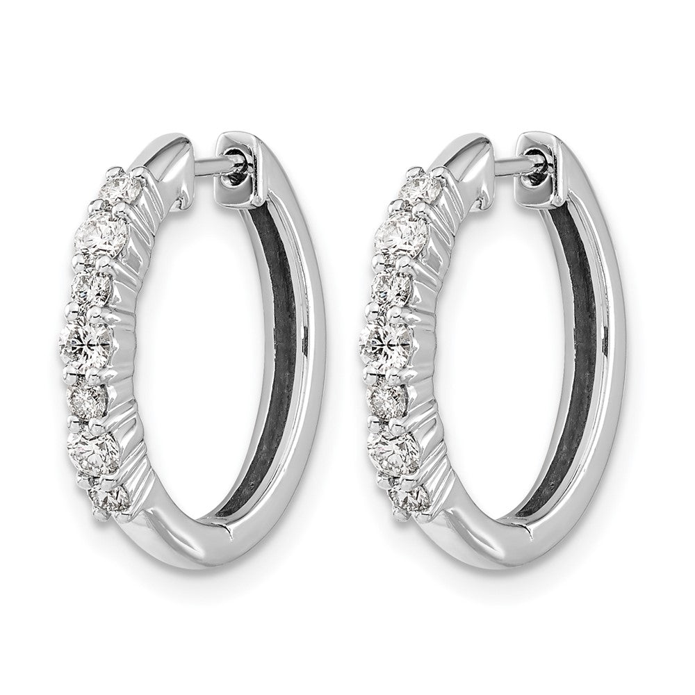 14k White Gold Real Diamond Hinged Hoop Earrings
