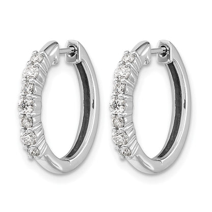 14k White Gold Real Diamond Hinged Hoop Earrings