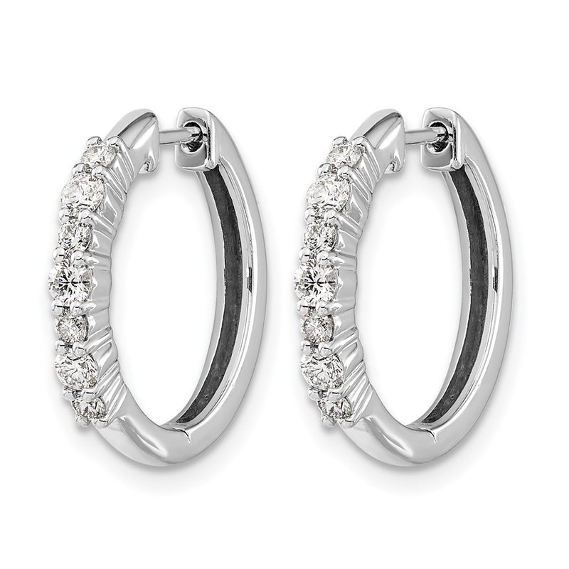 14k White Gold Real Diamond Hinged Hoop Earrings