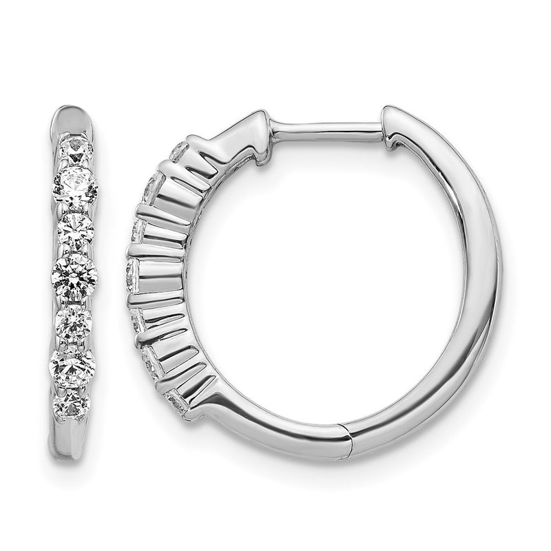 14k White Gold Real Diamond Hinged Hoop Earrings