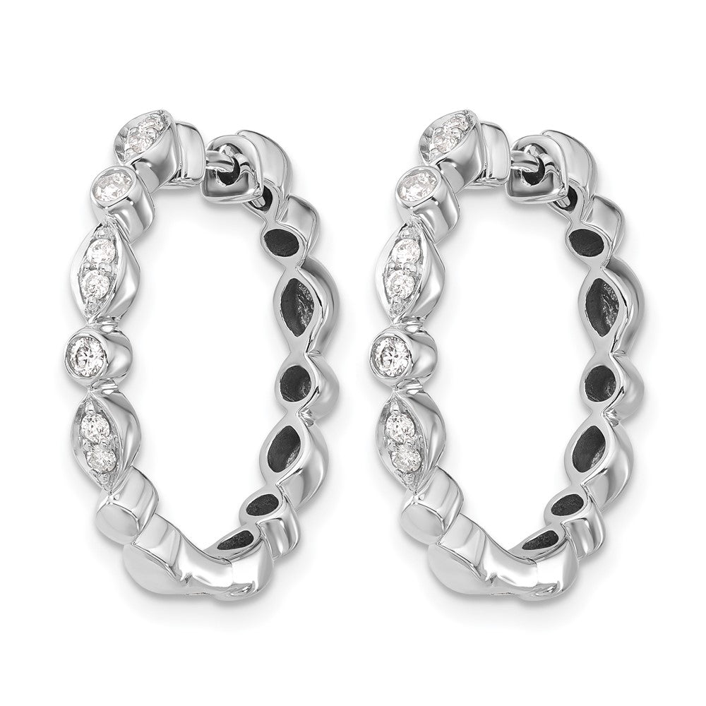 14k White Gold Real Diamond Hinged Hoop Earrings