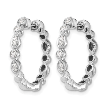 14k White Gold Real Diamond Hinged Hoop Earrings