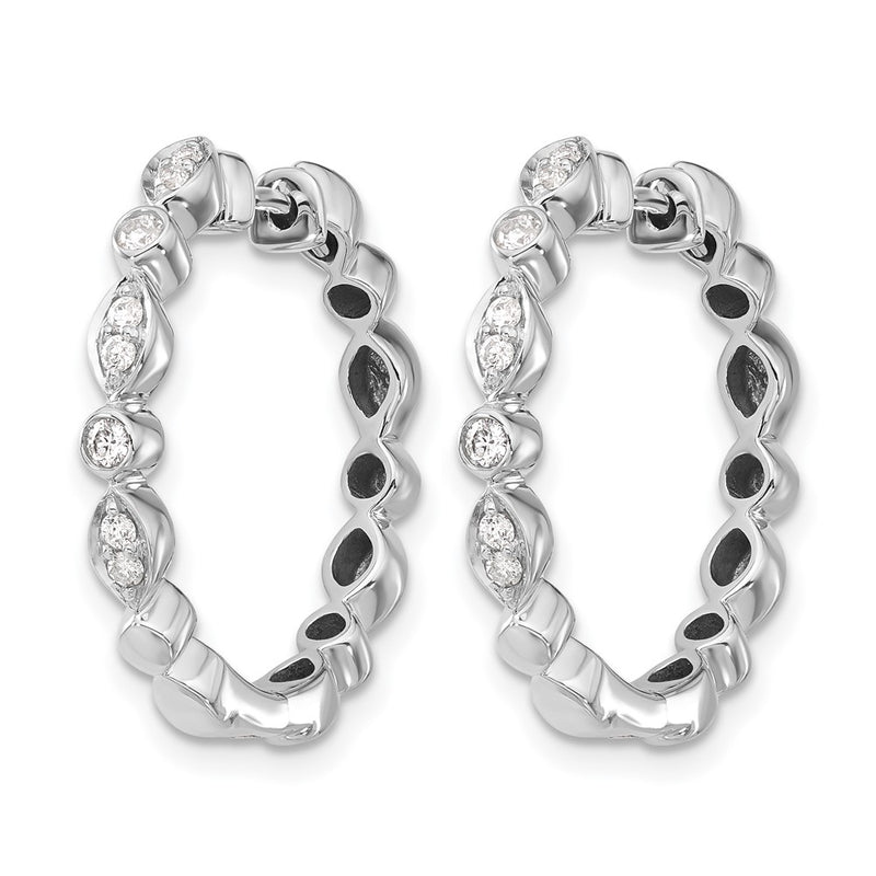 14k White Gold Real Diamond Hinged Hoop Earrings