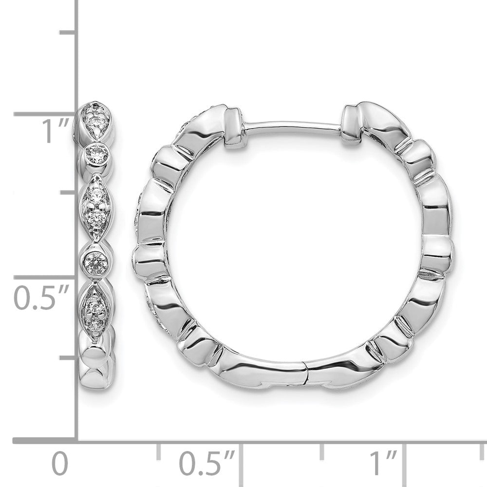 14k White Gold Real Diamond Hinged Hoop Earrings