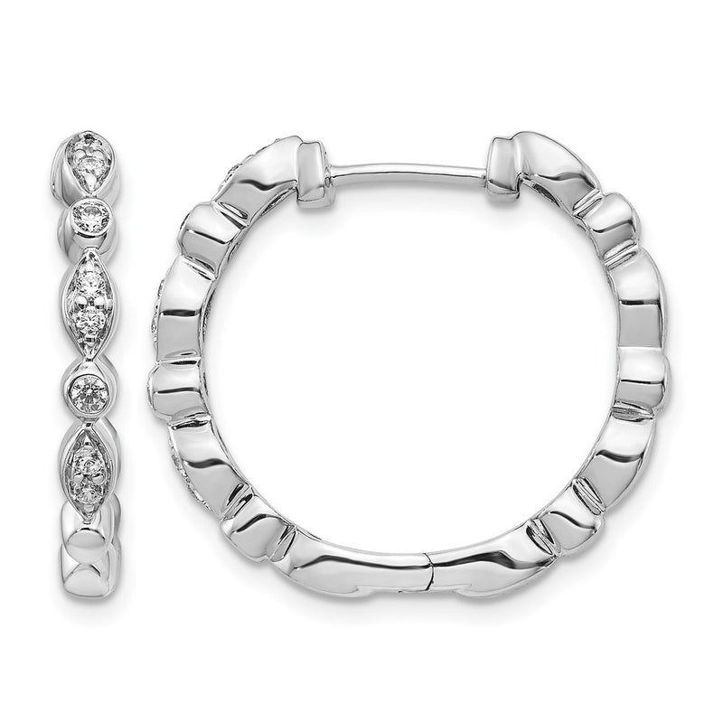 14k White Gold Real Diamond Hinged Hoop Earrings