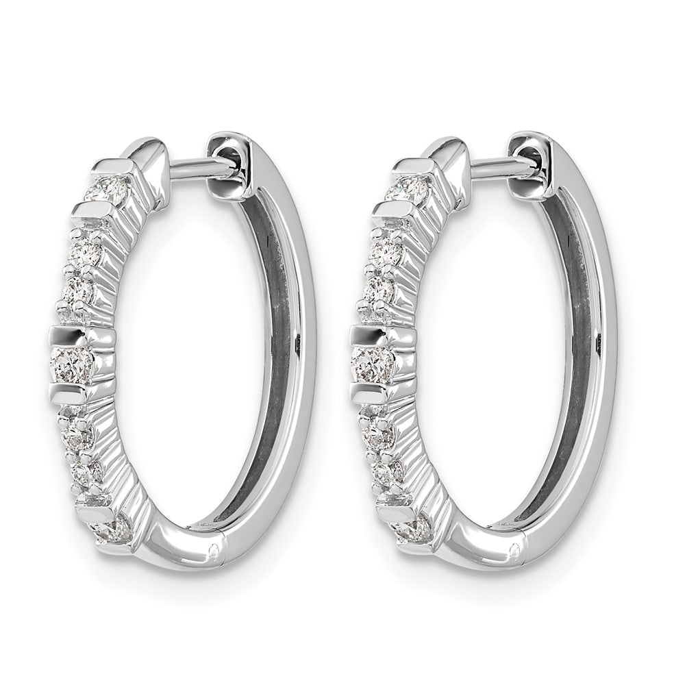 14k White Gold Real Diamond Hinged Hoop Earrings