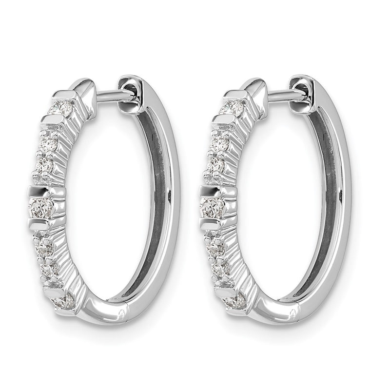 14k White Gold Real Diamond Hinged Hoop Earrings
