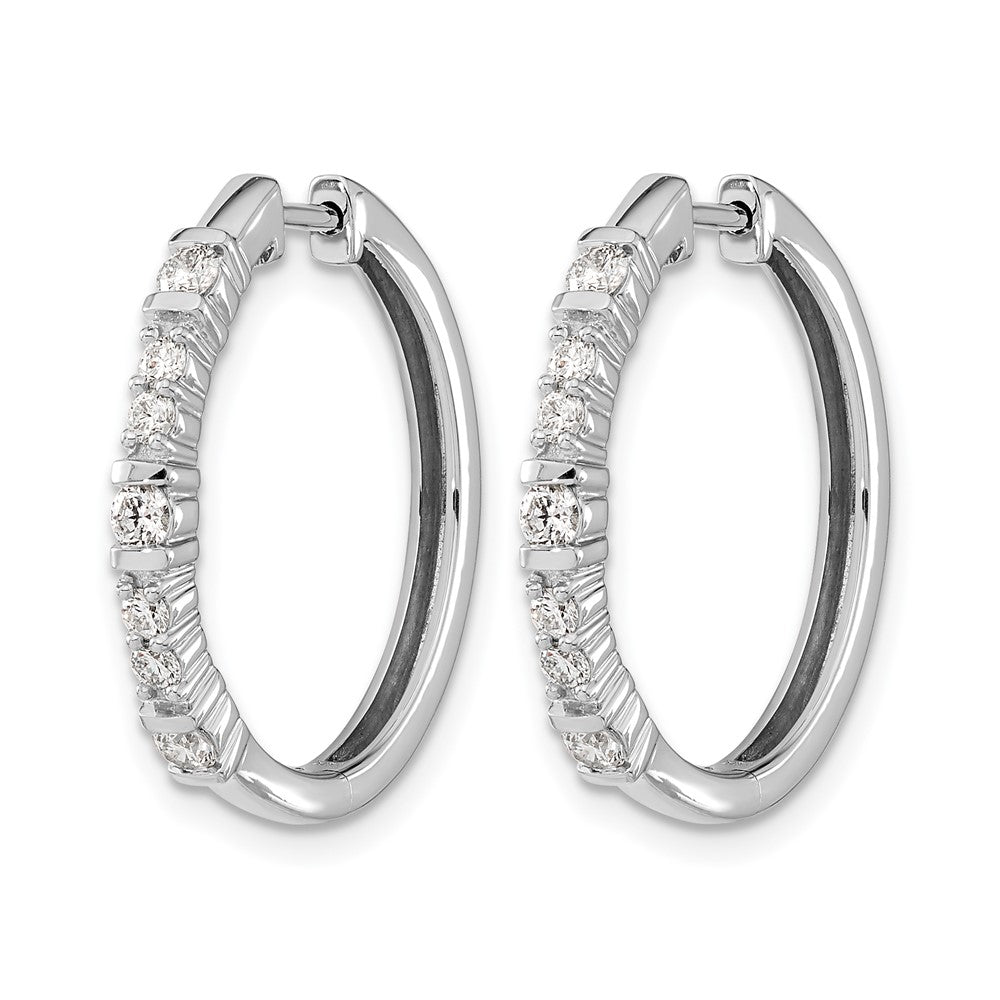 14k White Gold Real Diamond Hinged Hoop Earrings