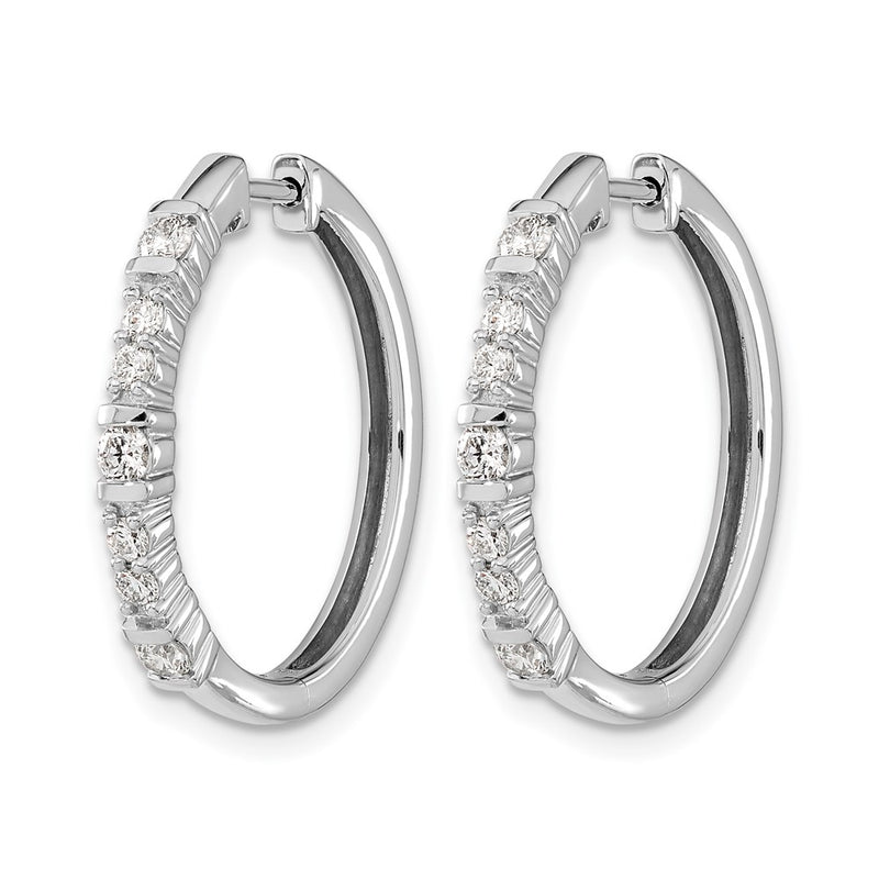 14k White Gold Real Diamond Hinged Hoop Earrings