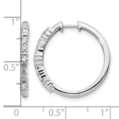 14k White Gold Real Diamond Hinged Hoop Earrings