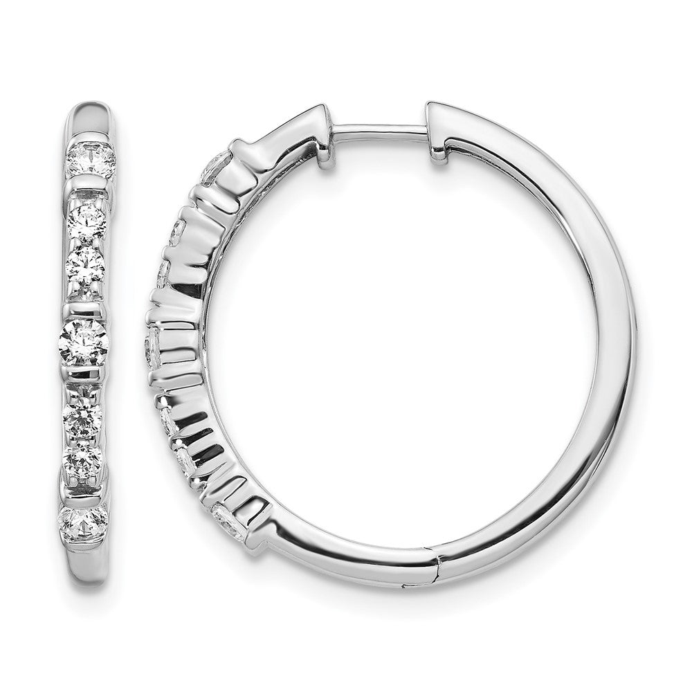 14k White Gold Real Diamond Hinged Hoop Earrings