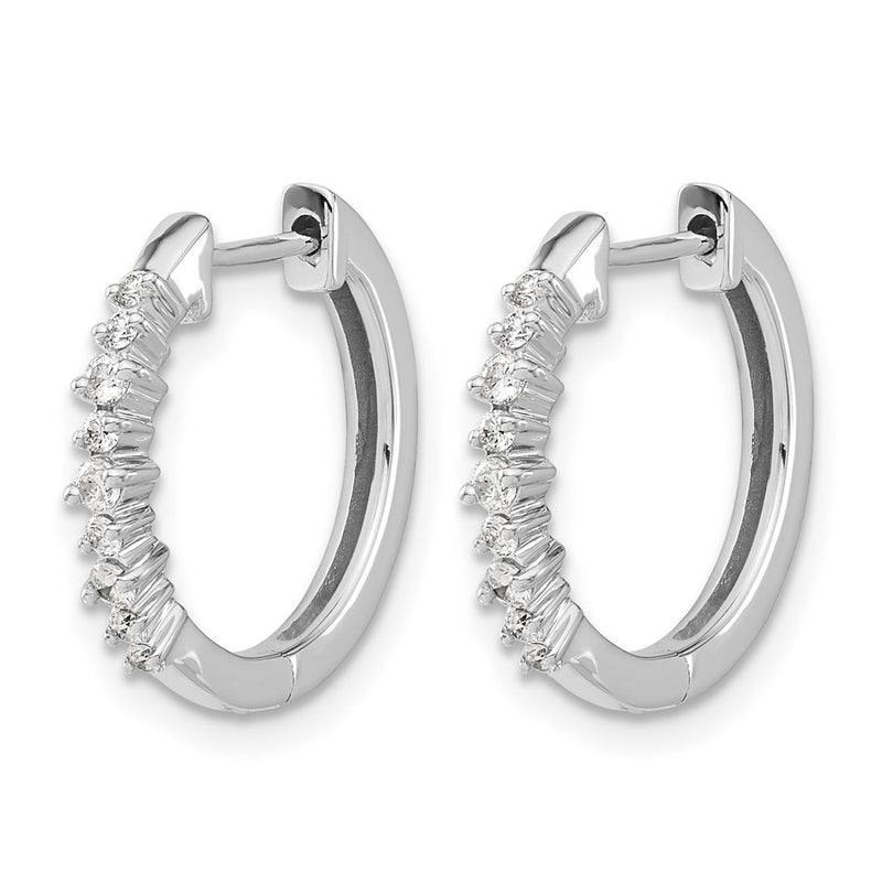 14k White Gold Real Diamond Hinged Hoop Earrings