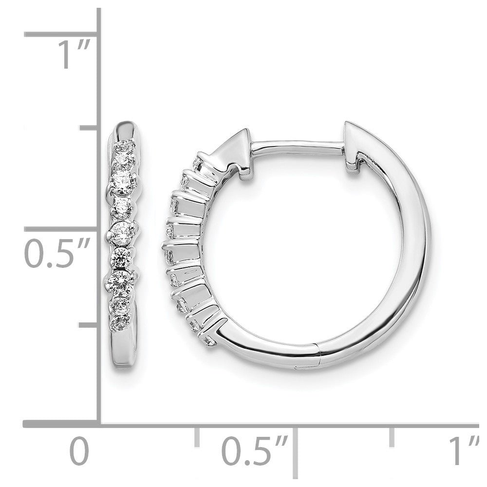 14k White Gold Real Diamond Hinged Hoop Earrings