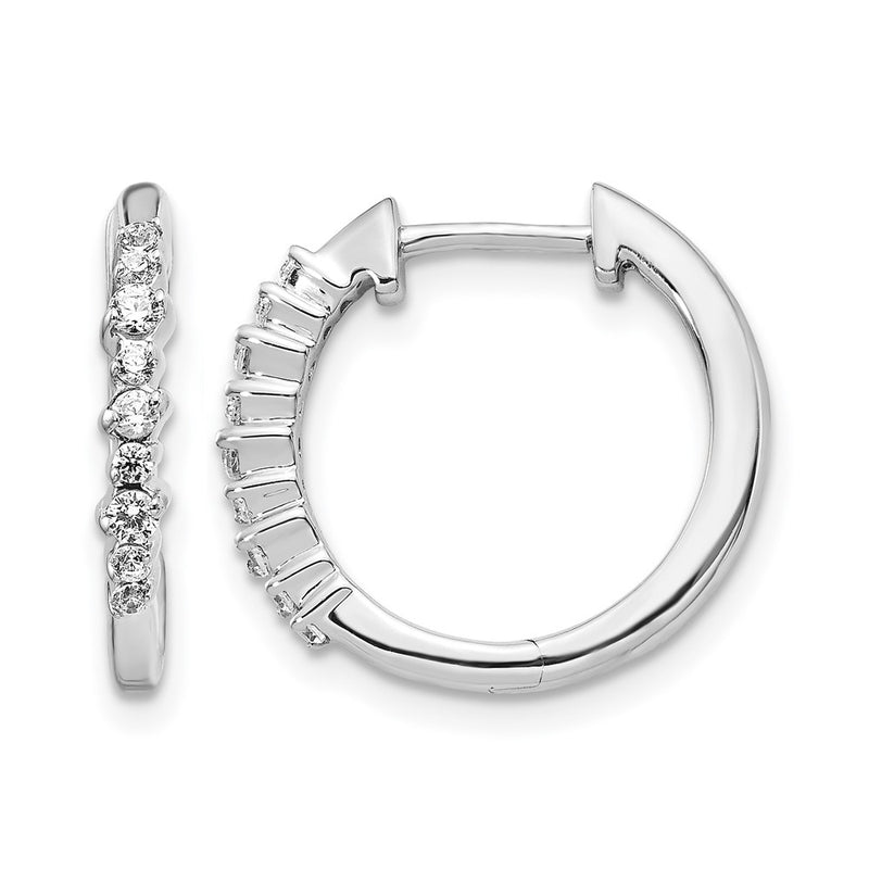 14k White Gold Real Diamond Hinged Hoop Earrings
