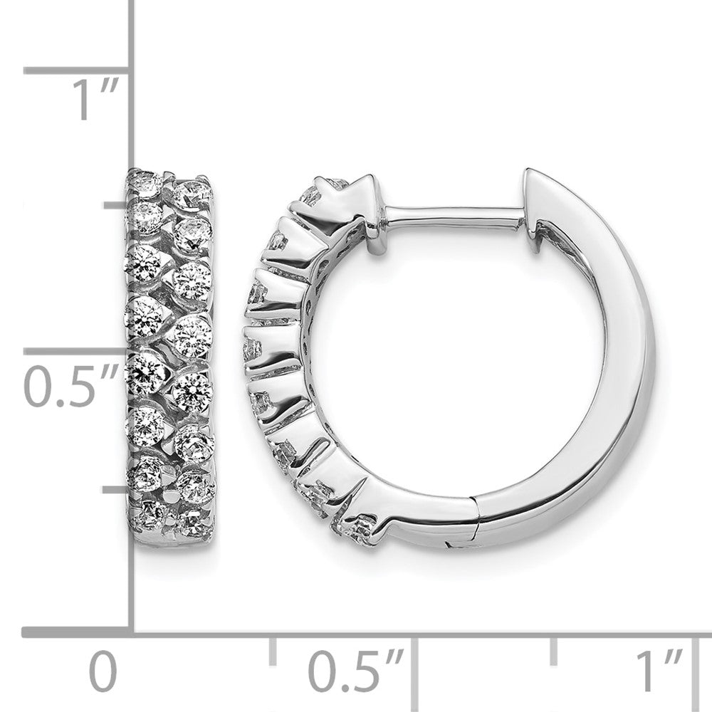 14k White Gold 2-row Real Diamond Hinged Hoop Earrings