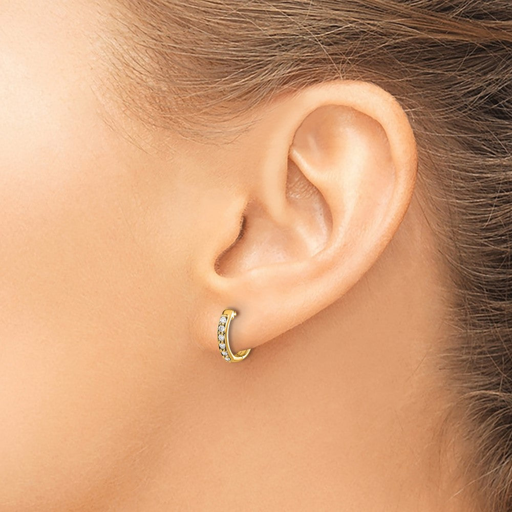 14k Yellow Gold Real Diamond Hinged Hoop Earrings